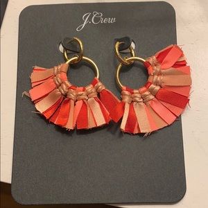 J.CREW Pink and Red Fabric Fan Earrings